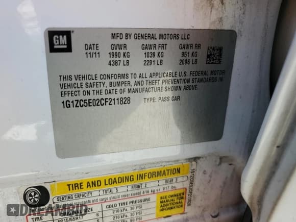 ✅ 2012 Chevrolet Malibu 1LT • VIN: 1G1ZC5E02CF211828 • Lot: 70133244. Listed on Copart with 115,572 mi. Free auction sales archive from the USA and detailed vehicle history report at DreamBid. Image 12.