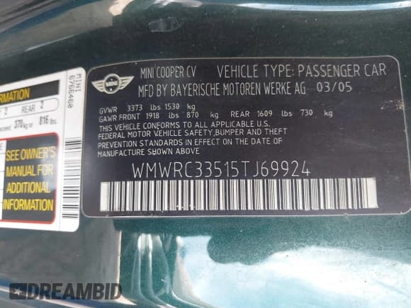 ✅ 2005 MINI Hardtop • VIN: WMWRC33515TJ69924 • Лот: 42956654. Опубликован ранее на IAAI с пробегом 145 241 миль. Бесплатный доступ к архиву аукционных продаж из США и подробный отчёт об истории автомобиля на DreamBid. Изображение 9.