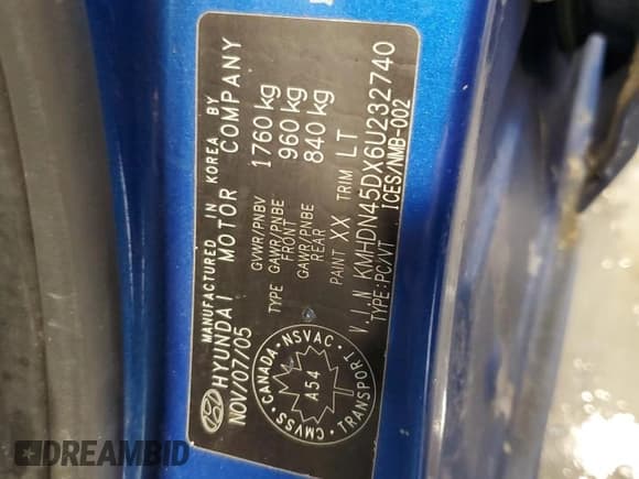 ✅ 2006 Hyundai Elantra GLS • VIN: KMHDN45DX6U232740 • Lot: 43006335. Wystawiony na Copart z przebiegiem 129 545 mil. Bezpłatny archiwum sprzedaży aukcyjnych z USA i szczegółowy raport historii pojazdu na DreamBid. Zdjęcie 12.