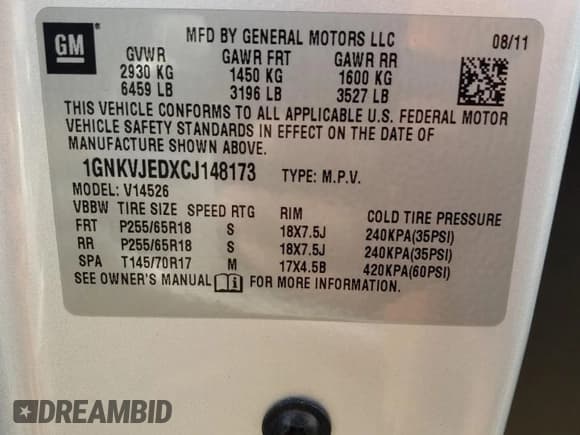 ✅ 2012 Chevrolet Traverse 2LT • VIN: 1GNKVJEDXCJ148173 • Lot: 55961934. Wystawiony na Copart z przebiegiem 150 042 mil. Bezpłatny archiwum sprzedaży aukcyjnych z USA i szczegółowy raport historii pojazdu na DreamBid. Zdjęcie 12.