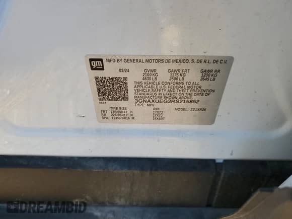 2024 Chevrolet Equinox LT с VIN 3GNAXUEG3RS215852, выставлен на аукционе Copart как лот 91284775 с пробегом 49 059 миль миль и Чистый • Clean title. История ставок и продаж доступна на DreamBid. Изображение 12.