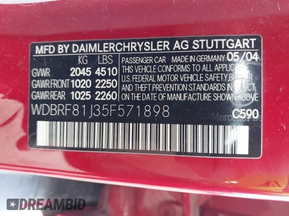 ✅ 2005 Mercedes-Benz C 240 • VIN: WDBRF81J35F571898 • Lot: 42677515. Listed on IAAI with 134,599 mi. Free auction sales archive from the USA and detailed vehicle history report at DreamBid. Image 9.