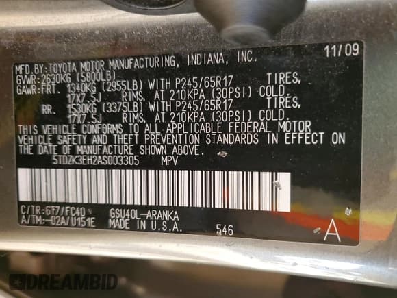 ✅ 2010 Toyota Highlander • VIN: 5TDZK3EH2AS003305 • Lot: 82726405. Listed on Copart with 224,381 mi. Free auction sales archive from the USA and detailed vehicle history report at DreamBid. Image 13.