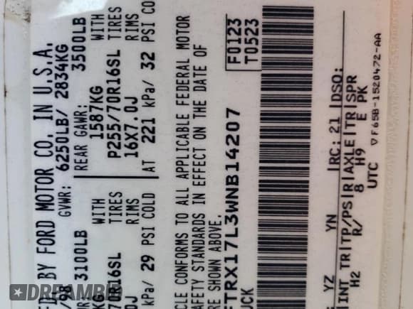 ✅ 1998 Ford F-150 XL • VIN: 1FTRX17L3WNB14207 • Lot: 81527935. Wystawiony na Copart z przebiegiem 236 310 mil. Bezpłatny archiwum sprzedaży aukcyjnych z USA i szczegółowy raport historii pojazdu na DreamBid. Zdjęcie 13.