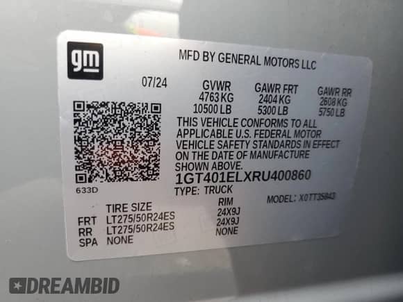 ✅ 2024 GMC Sierra 1500 • VIN: 1GT401ELXRU400860 • Lot: 80924785. Listed on Copart with 12,787 mi. Free auction sales archive from the USA and detailed vehicle history report at DreamBid. Image 12.