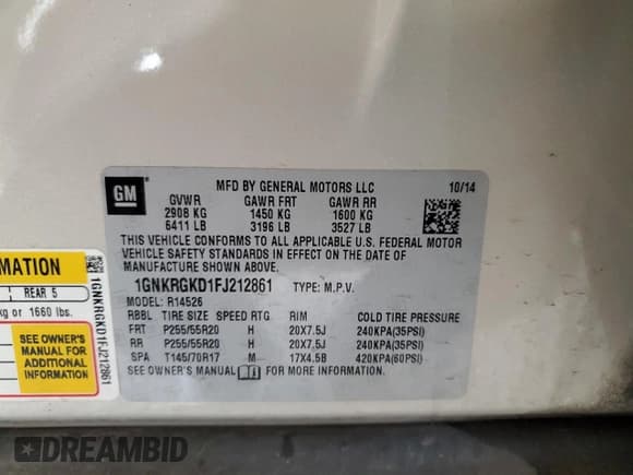 ✅ 2015 Chevrolet Traverse LT • VIN: 1GNKRGKD1FJ212861 • Lot: 69092244. Wystawiony na Copart z przebiegiem 103 592 mil. Bezpłatny archiwum sprzedaży aukcyjnych z USA i szczegółowy raport historii pojazdu na DreamBid. Zdjęcie 13.