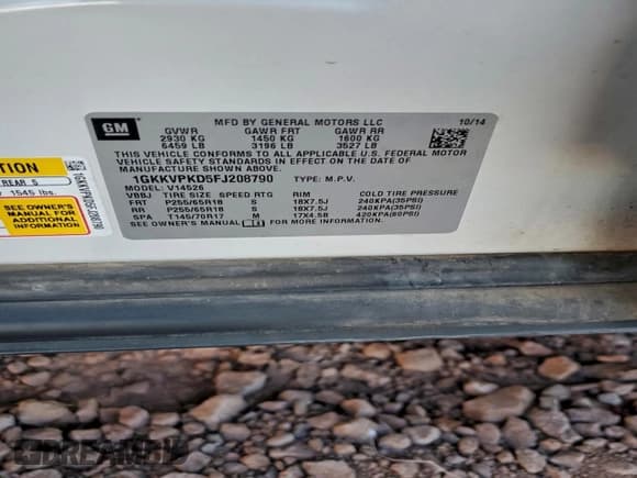 ✅ 2015 GMC Acadia SLE • VIN: 1GKKVPKD5FJ208790 • Lot: 95079235. Listed on Copart with 118,045 mi. Free auction sales archive from the USA and detailed vehicle history report at DreamBid. Image 12.