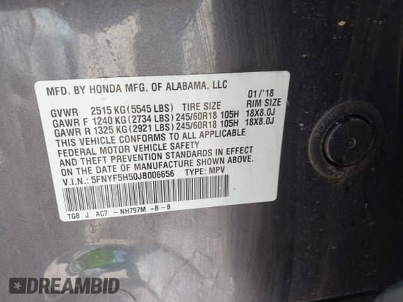 ✅ 2018 Honda Pilot EX-L • VIN: 5FNYF5H50JB006656 • Лот: 43179982. Опубликован ранее на IAAI с пробегом 130 515 миль. Бесплатный доступ к архиву аукционных продаж из США и подробный отчёт об истории автомобиля на DreamBid. Изображение 9.