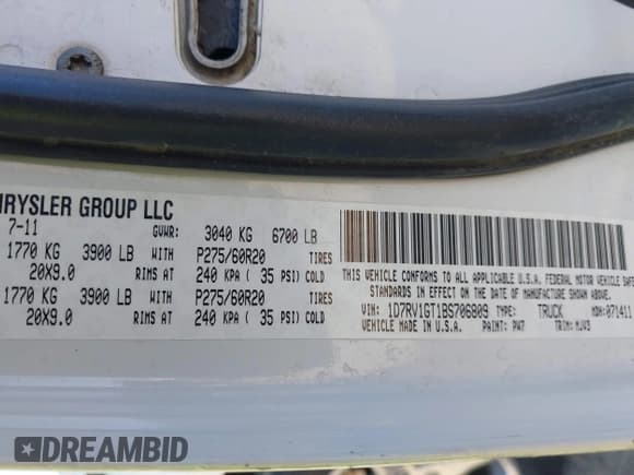 ✅ 2011 Ram 1500 ST • VIN: 1D7RV1GT1BS706809 • Lot: 43682241. Listed on IAAI with 171,809 mi. Free auction sales archive from the USA and detailed vehicle history report at DreamBid. Image 9.