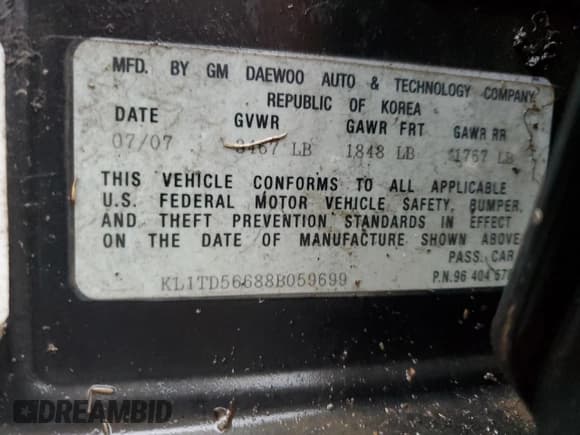 ✅ 2008 Chevrolet Aveo LS • VIN: KL1TD56688B059699 • Lot: 80554084. Wystawiony na Copart z przebiegiem 116 104 mil. Bezpłatny archiwum sprzedaży aukcyjnych z USA i szczegółowy raport historii pojazdu na DreamBid. Zdjęcie 12.