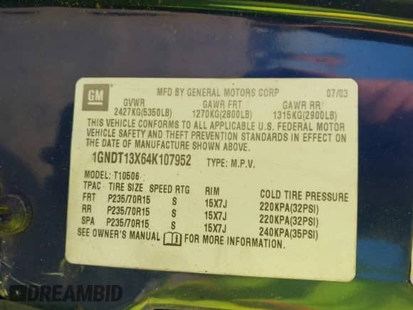 2004 Chevrolet Blazer LS with VIN 1GNDT13X64K107952, listed as a IAAI auction lot 43619271 with 144,277 mi miles and . Bid and sale history available at DreamBid. Image 9.