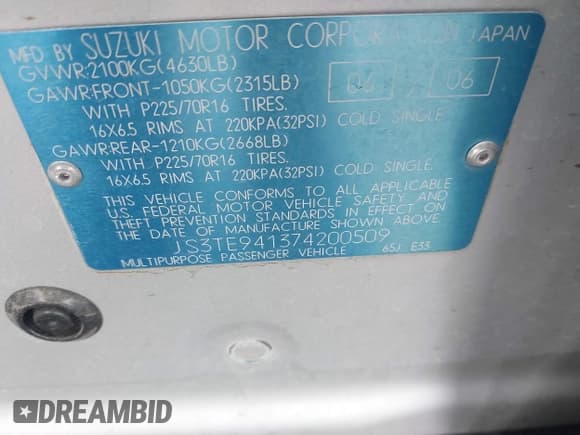 ✅ 2007 Suzuki Grand Vitara • VIN: JS3TE941374200509 • Лот: 43741220. Опубликован ранее на IAAI с пробегом Не указан. Бесплатный доступ к архиву аукционных продаж из США и подробный отчёт об истории автомобиля на DreamBid. Изображение 9.