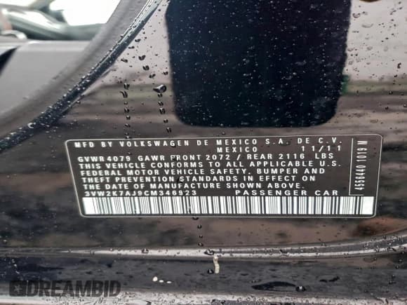 ✅ 2012 Volkswagen Jetta • VIN: 3VW2K7AJ9CM346923 • Lot: 95084085. Listed on Copart with 200,419 mi. Free auction sales archive from the USA and detailed vehicle history report at DreamBid. Image 12.