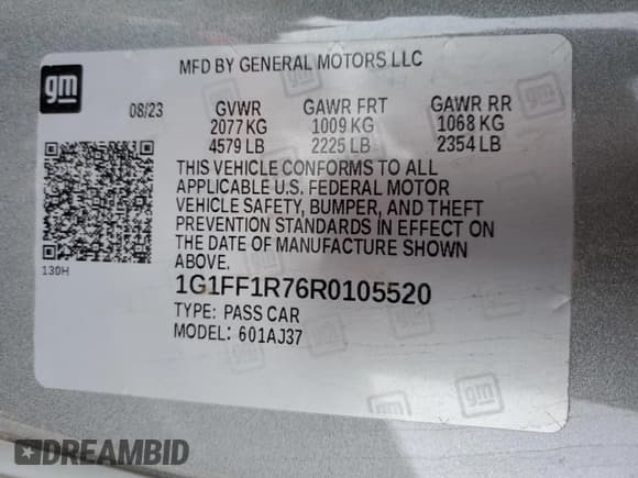 ✅ 2024 Chevrolet Camaro LT1 • VIN: 1G1FF1R76R0105520 • Lot: 80147504. Listed on Copart with 7,027 mi. Free auction sales archive from the USA and detailed vehicle history report at DreamBid. Image 12.