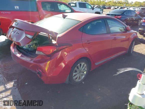 ✅ 2014 Hyundai Elantra SE • VIN: KMHDH4AE7EU081912 • Lot: 43493757. Listed on IAAI with 165,607 mi. Free auction sales archive from the USA and detailed vehicle history report at DreamBid. Image 4.