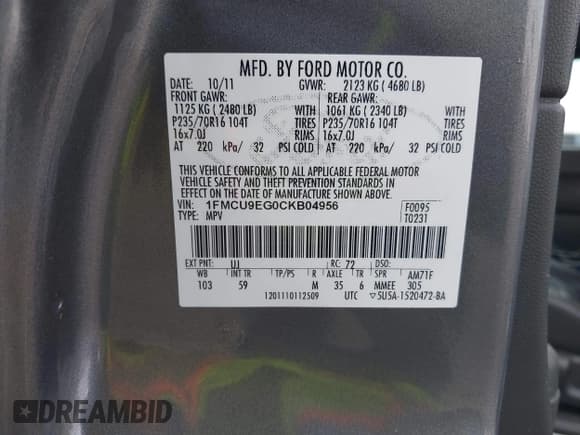 ✅ 2012 Ford Escape Limited • VIN: 1FMCU9EG0CKB04956 • Lot: 43465520. Wystawiony na IAAI z przebiegiem 94 863 mil. Bezpłatny archiwum sprzedaży aukcyjnych z USA i szczegółowy raport historii pojazdu na DreamBid. Zdjęcie 9.