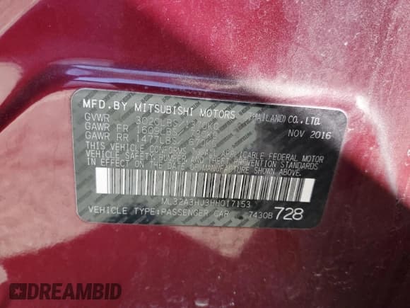 ✅ 2017 Mitsubishi Mirage ES • VIN: ML32A3HJ3HH017153 • Lot: 86258265. Listed on Copart with 90,294 mi. Free auction sales archive from the USA and detailed vehicle history report at DreamBid. Image 12.
