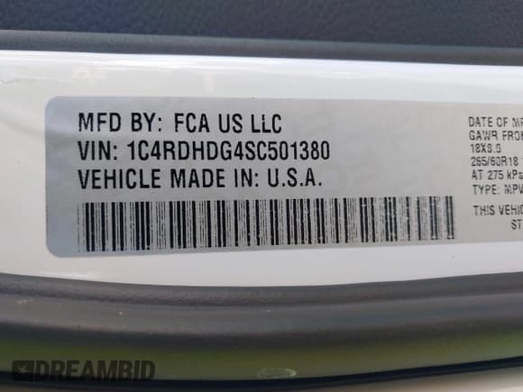 ✅ 2025 Dodge Durango GT • VIN: 1C4RDHDG4SC501380 • Lot: 41187063. Listed on IAAI with 1,377 mi. Free auction sales archive from the USA and detailed vehicle history report at DreamBid. Image 9.