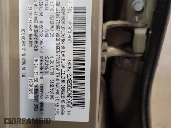 ✅ 2024 Mazda CX-5 Carbon Edition • VIN: JM3KFBAY0R0528472 • Лот: 85495555. Опубликован ранее на Copart с пробегом 19 832 миль. Бесплатный доступ к архиву аукционных продаж из США и подробный отчёт об истории автомобиля на DreamBid. Изображение 13.