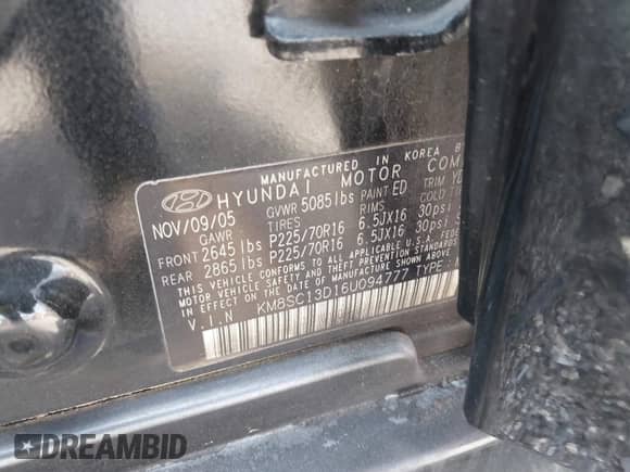 2006 Hyundai Santa Fe GLS с VIN KM8SC13D16U094777, выставлен на аукционе IAAI как лот 41803425 с пробегом 156 130 миль миль и . История ставок и продаж доступна на DreamBid. Изображение 9.