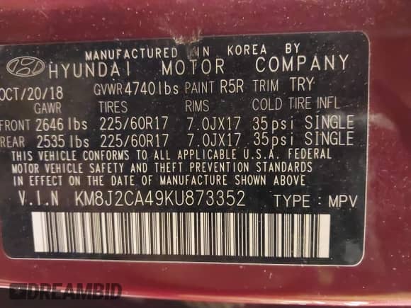 2019 Hyundai Tucson SE z VIN KM8J2CA49KU873352, wystawiony jako IAAI lot #43207733 z przebiegiem 71 454 mil mil oraz . Historia ofert i sprzedaży dostępna na DreamBid. Obrazek 9.