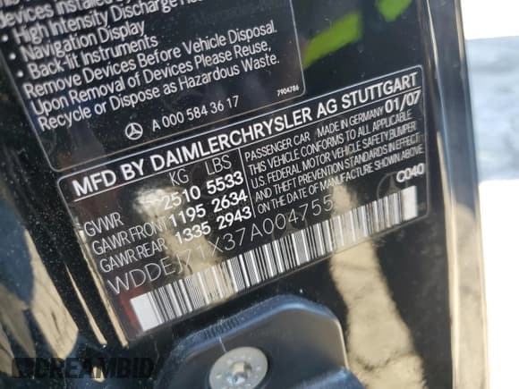 ✅ 2007 Mercedes-Benz CL 550 • VIN: WDDEJ71X37A004755 • Лот: 82720515. Опубликован ранее на Copart с пробегом 120 898 миль. Бесплатный доступ к архиву аукционных продаж из США и подробный отчёт об истории автомобиля на DreamBid. Изображение 13.