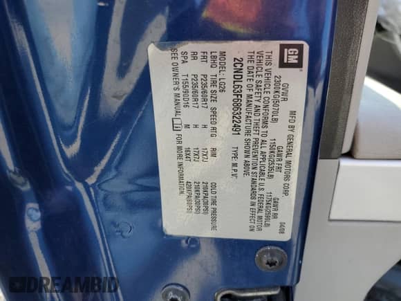 2008 Chevrolet Equinox LT с VIN 2CNDL63F686322491, выставлен на аукционе Copart как лот 69207214 с пробегом 100 196 миль миль и Списание • Salvage title. История ставок и продаж доступна на DreamBid. Изображение 14.