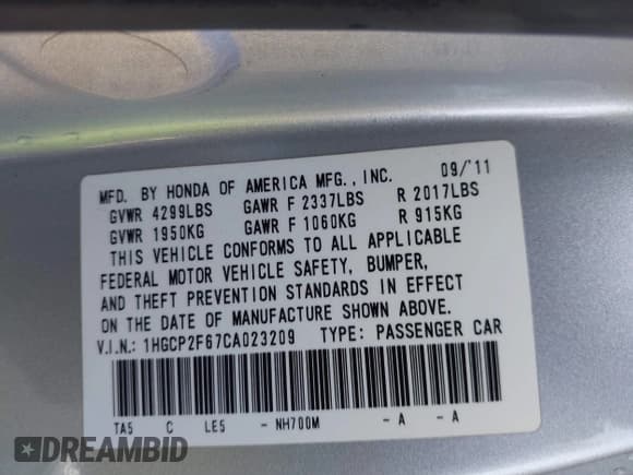 ✅ 2012 Honda Accord SE • VIN: 1HGCP2F67CA023209 • Лот: 43583700. Опубликован ранее на IAAI с пробегом 147 277 миль. Бесплатный доступ к архиву аукционных продаж из США и подробный отчёт об истории автомобиля на DreamBid. Изображение 9.