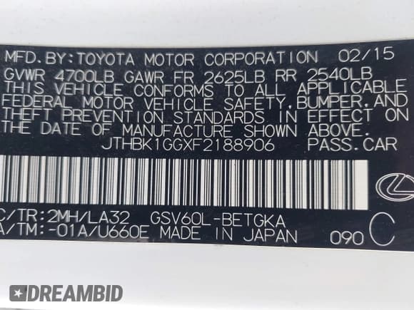 ✅ 2015 Lexus ES 330 • VIN: JTHBK1GGXF2188906 • Лот: 43206879. Опубликован ранее на IAAI с пробегом 123 121 миль. Бесплатный доступ к архиву аукционных продаж из США и подробный отчёт об истории автомобиля на DreamBid. Изображение 9.