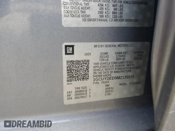 ✅ 2021 Chevrolet Silverado 1500 LT • VIN: 1GCUYDED5MZ135571 • Lot: 66948504. Wystawiony na Copart z przebiegiem Nie podano. Bezpłatny archiwum sprzedaży aukcyjnych z USA i szczegółowy raport historii pojazdu na DreamBid. Zdjęcie 13.