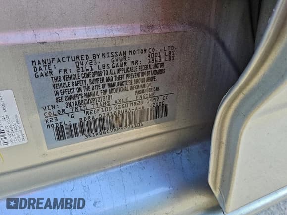 ✅ 2023 Nissan Sentra SV • VIN: 3N1AB8CVXPY273101 • Lot: 92639445. Wystawiony na Copart z przebiegiem 80 784 mil. Bezpłatny archiwum sprzedaży aukcyjnych z USA i szczegółowy raport historii pojazdu na DreamBid. Zdjęcie 12.