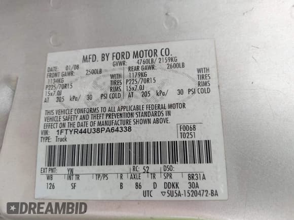 ✅ 2008 Ford Ranger XLT • VIN: 1FTYR44U38PA64338 • Lot: 43723869. Wystawiony na IAAI z przebiegiem 126 169 mil. Bezpłatny archiwum sprzedaży aukcyjnych z USA i szczegółowy raport historii pojazdu na DreamBid. Zdjęcie 9.