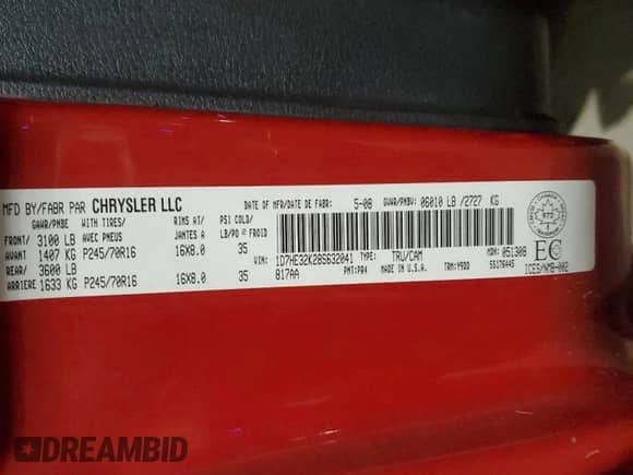 2008 Dodge Dakota Bighorn/Lonestar with VIN 1D7HE32K28S632041, listed as a Copart auction lot 85787454 with 137,732 mi miles and Clean title. Bid and sale history available at DreamBid. Image 12.