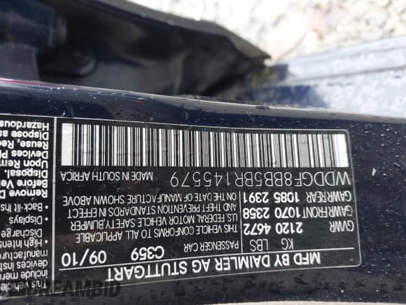 ✅ 2011 Mercedes-Benz C 300 Sport • VIN: WDDGF8BB5BR145579 • Lot: 43250423. Listed on IAAI with 191,693 mi. Free auction sales archive from the USA and detailed vehicle history report at DreamBid. Image 9.