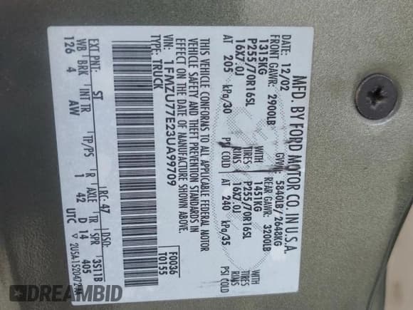 ✅ 2003 Ford Explorer Sport Trac XLS • VIN: 1FMZU77E23UA99709 • Lot: 71023125. Listed on Copart with 143,226 mi. Free auction sales archive from the USA and detailed vehicle history report at DreamBid. Image 12.