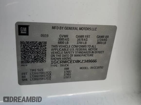 ✅ 2019 Chevrolet Silverado 1500 LT • VIN: 1GCRWCED8KZ349666 • Lot: 68882064. Wystawiony na Copart z przebiegiem 106 901 mil. Bezpłatny archiwum sprzedaży aukcyjnych z USA i szczegółowy raport historii pojazdu na DreamBid. Zdjęcie 12.
