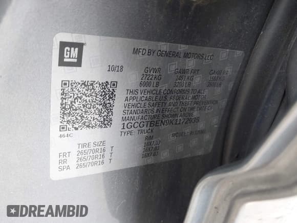 ✅ 2019 Chevrolet Colorado 4WD Work Truck • VIN: 1GCGTBEN9K1172935 • Лот: 43423113. Опубликован ранее на IAAI с пробегом 143 638 миль. Бесплатный доступ к архиву аукционных продаж из США и подробный отчёт об истории автомобиля на DreamBid. Изображение 9.