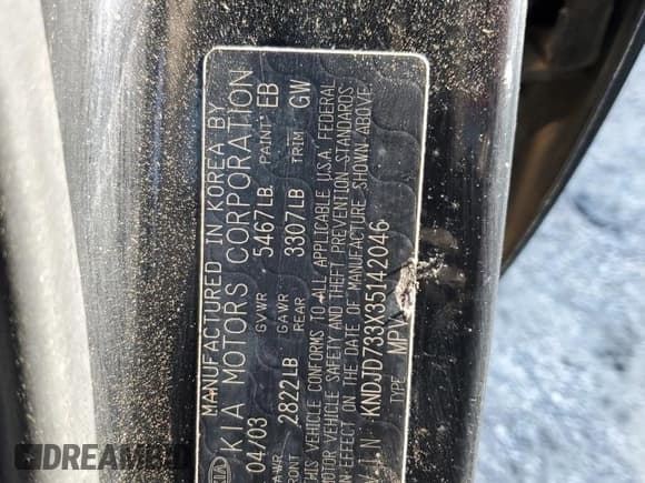 ✅ 2003 Kia Sorento LX • VIN: KNDJD733X35142046 • Лот: 52884115. Опубликован ранее на Copart с пробегом 236 184 миль. Бесплатный доступ к архиву аукционных продаж из США и подробный отчёт об истории автомобиля на DreamBid. Изображение 13.