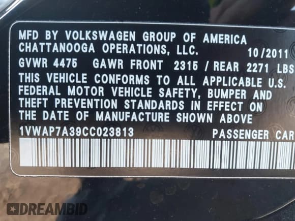 ✅ 2012 Volkswagen Passat S • VIN: 1VWAP7A39CC023813 • Lot: 42007470. Wystawiony na IAAI z przebiegiem 165 737 mil. Bezpłatny archiwum sprzedaży aukcyjnych z USA i szczegółowy raport historii pojazdu na DreamBid. Zdjęcie 9.