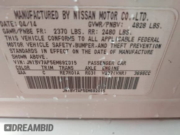 ✅ 2014 Infiniti Q50 Premium • VIN: JN1BV7AP5EM692015 • Lot: 42412718. Listed on IAAI with 202,124 mi. Free auction sales archive from the USA and detailed vehicle history report at DreamBid. Image 9.