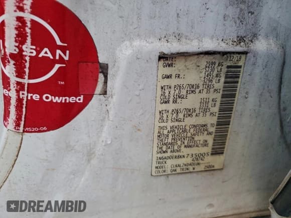 ✅ 2019 Nissan Frontier SV • VIN: 1N6AD0ER8KN735005 • Lot: 94163385. Listed on Copart with 116,408 mi. Free auction sales archive from the USA and detailed vehicle history report at DreamBid. Image 12.