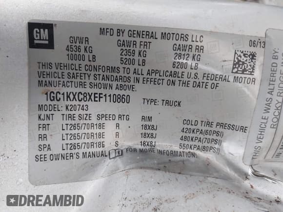 ✅ 2014 Chevrolet Silverado 2500HD LT • VIN: 1GC1KXC8XEF110860 • Lot: 41490113. Listed on IAAI with Not provided. Free auction sales archive from the USA and detailed vehicle history report at DreamBid. Image 9.