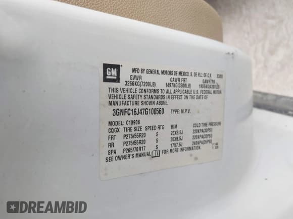 ✅ 2007 Chevrolet Suburban LTZ • VIN: 3GNFC16J47G100560 • Lot: 42432799. Listed on IAAI with 233,595 mi. Free auction sales archive from the USA and detailed vehicle history report at DreamBid. Image 9.