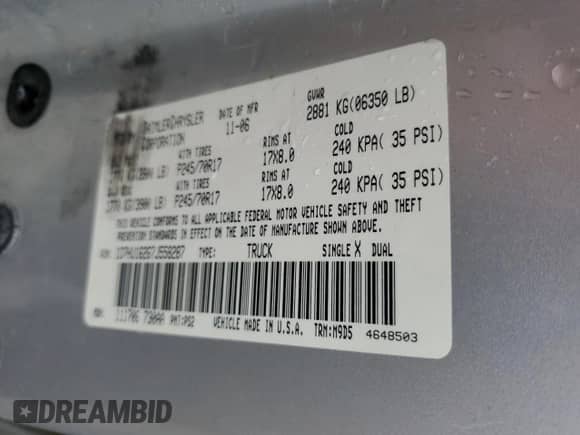 2007 Dodge 1500 SLT with VIN 1D7HU16267J558287, listed as a Copart auction lot 50923355 with 164,838 mi miles and Clean title. Bid and sale history available at DreamBid. Image 12.