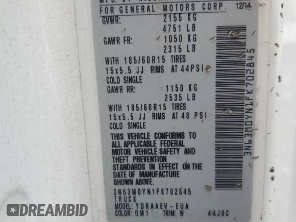 2015 Chevrolet City Express Cargo LS с VIN 3N63M0YN1FK702845, выставлен на аукционе Copart как лот 69907265 с пробегом 140 541 миль миль и Списание • Salvage title. История ставок и продаж доступна на DreamBid. Изображение 14.