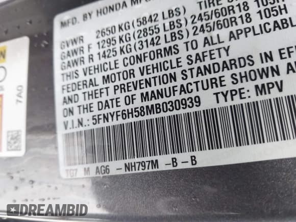 ✅ 2021 Honda Pilot EX-L • VIN: 5FNYF6H58MB030939 • Лот: 42355934. Опубликован ранее на IAAI с пробегом 78 698 миль. Бесплатный доступ к архиву аукционных продаж из США и подробный отчёт об истории автомобиля на DreamBid. Изображение 9.