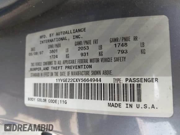 ✅ 1997 Mazda 626 DX • VIN: 1YVGE22CXV5664944 • Lot: 43037583. Listed on IAAI with 273,792 mi. Free auction sales archive from the USA and detailed vehicle history report at DreamBid. Image 9.