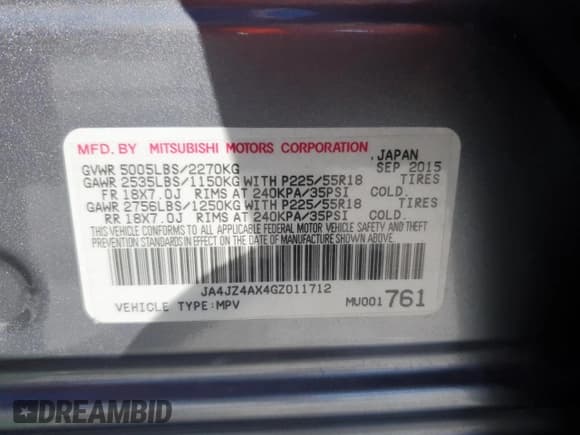 ✅ 2016 Mitsubishi Outlander GT • VIN: JA4JZ4AX4GZ011712 • Lot: 91023375. Listed on Copart with Not provided. Free auction sales archive from the USA and detailed vehicle history report at DreamBid. Image 14.