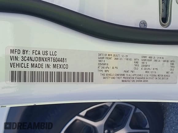 ✅ 2024 Jeep Compass Latitude • VIN: 3C4NJDBNXRT604481 • Lot: 43702930. Listed on IAAI with 44,238 mi. Free auction sales archive from the USA and detailed vehicle history report at DreamBid. Image 9.