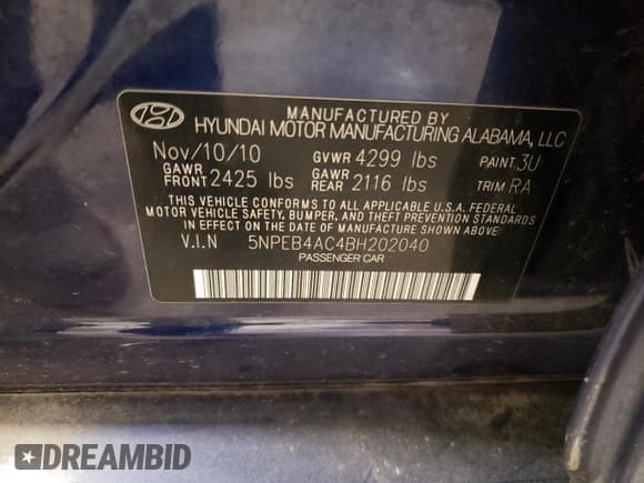 ✅ 2011 Hyundai Sonata GLS • VIN: 5NPEB4AC4BH202040 • Lot: 75309864. Listed on Copart with 185,786 mi. Free auction sales archive from the USA and detailed vehicle history report at DreamBid. Image 12.